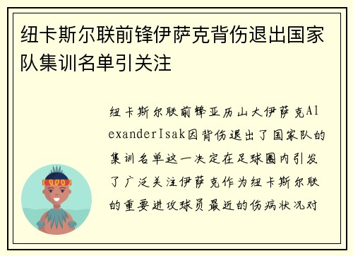 纽卡斯尔联前锋伊萨克背伤退出国家队集训名单引关注